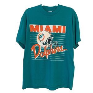 MIAMI DOLPHINS T-shirt Vintage Single Stitch Large 90'S Old Logo Retro NFL